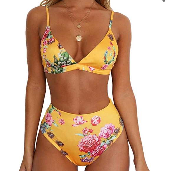Floral Print High Waisted Cheeky Bikini Swim XL - Picture 2 of 7